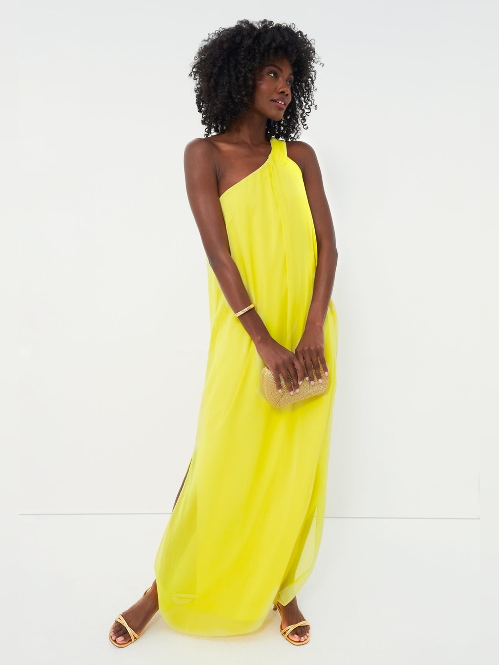 Tuckernuck Pomander Place Yellow Soleil Asymmetrical Maxi Gown Dress, Sz XS